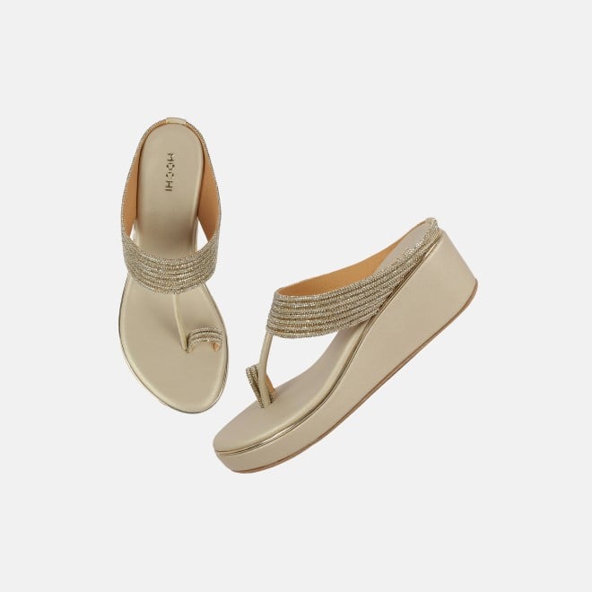 Mochi Women Gold Ethnic Slip Ons (SKU: 35-802427-15-36)