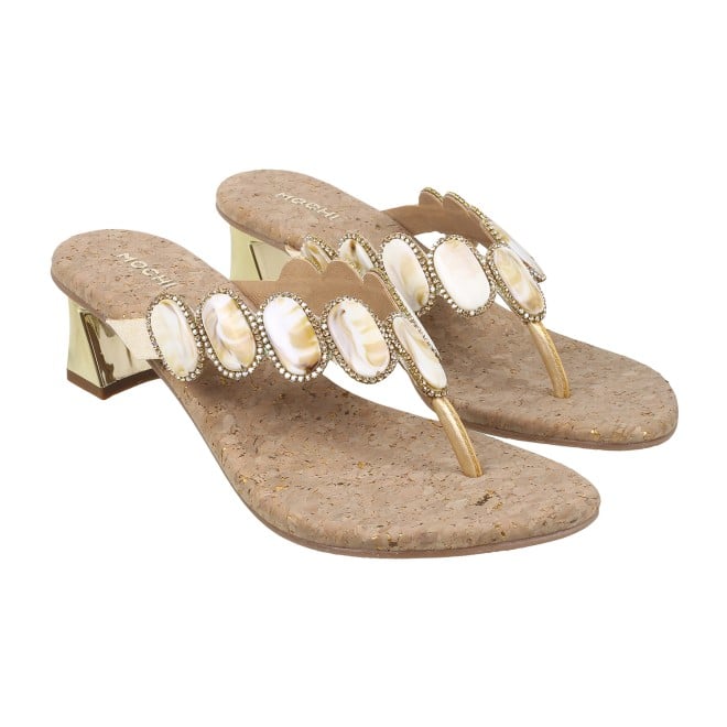 Mochi Women Gold Ethnic Slip Ons