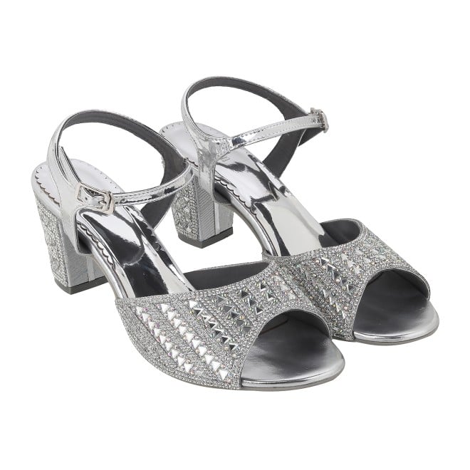 Mochi Women Silver Party Sandals