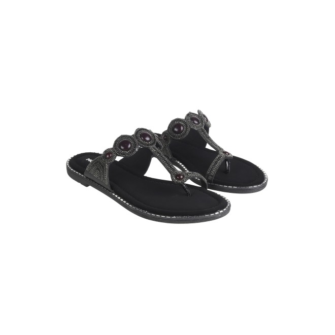 Mochi Women Black Ethnic Slip Ons (SKU: 35-901614-11-37)