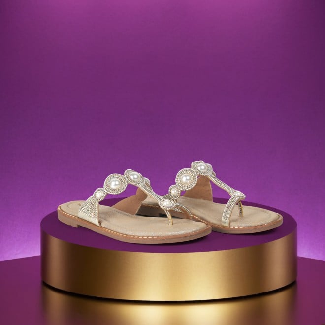 Mochi Women Gold Ethnic Slip Ons