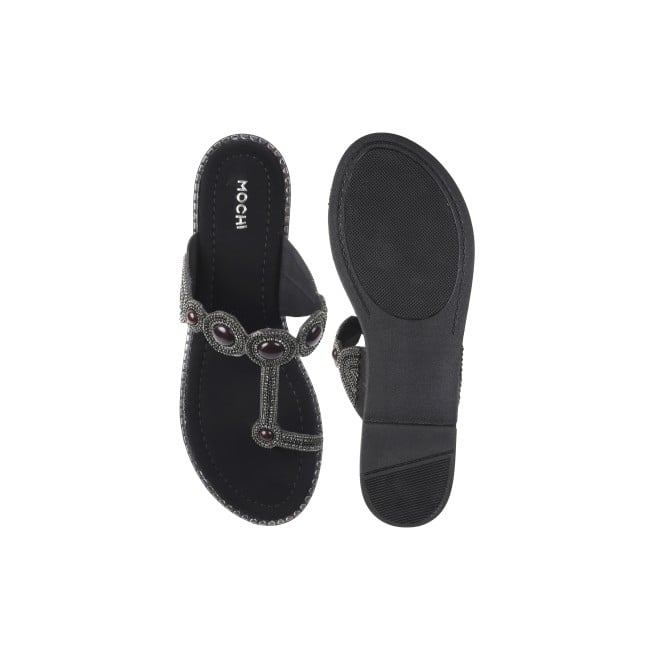 Mochi Women Black Ethnic Slip Ons (SKU: 35-901614-11-37)