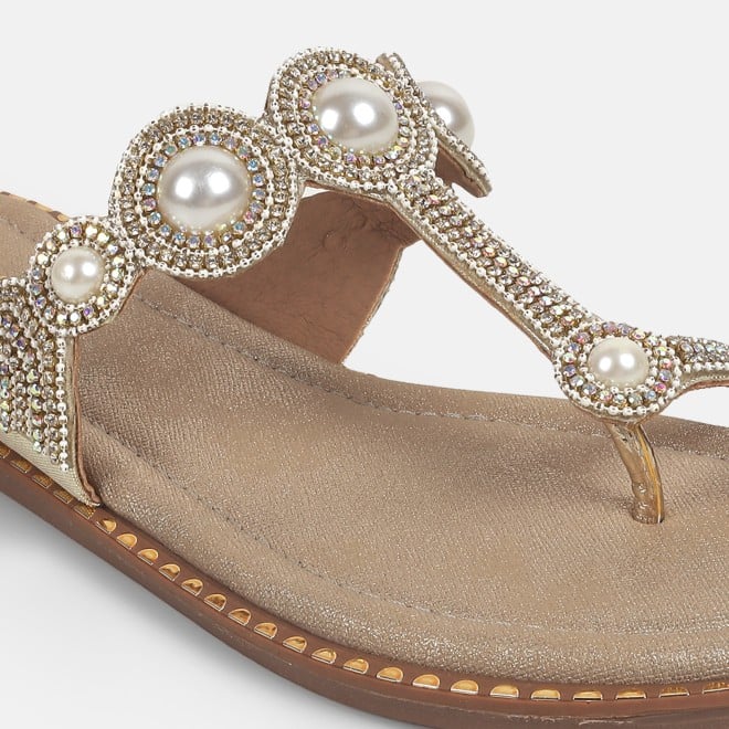 Mochi Women Gold Ethnic Slip Ons (SKU: 35-901614-15-39)