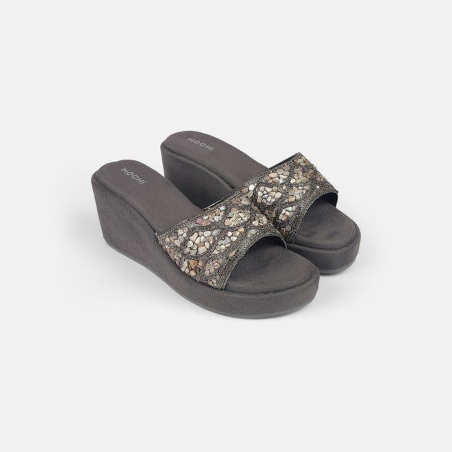 Mochi Women Gun-metal Ethnic Slip Ons (SKU: 35-901984-29-36)