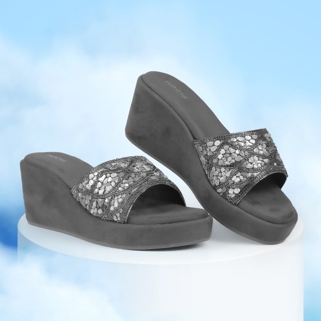 Mochi Women Gun-metal Ethnic Slip Ons (SKU: 35-901984-29-36)