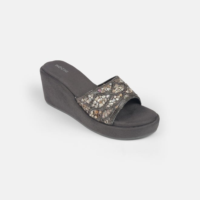 Mochi Women Gun-metal Ethnic Slip Ons (SKU: 35-901984-29-36)