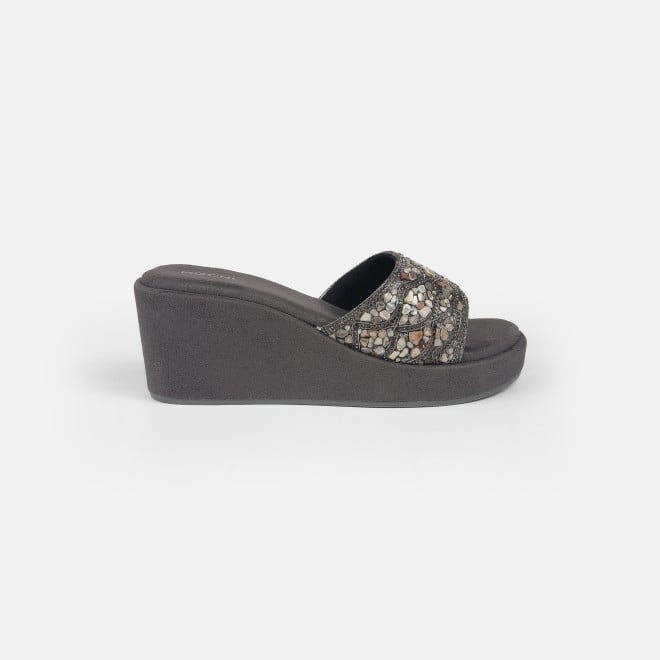 Mochi Women Gun-metal Ethnic Slip Ons (SKU: 35-901984-29-36)