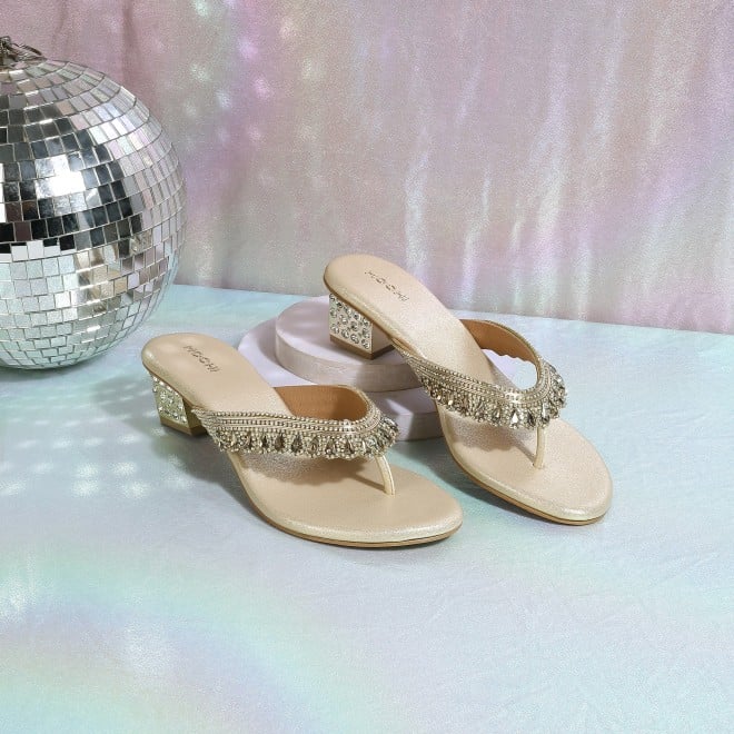 Mochi Women Gold Ethnic Slip Ons