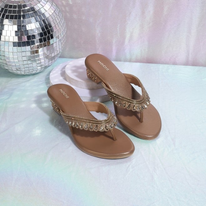 Mochi Women Antic-gold Ethnic Slip Ons (SKU: 35-901987-28-37)