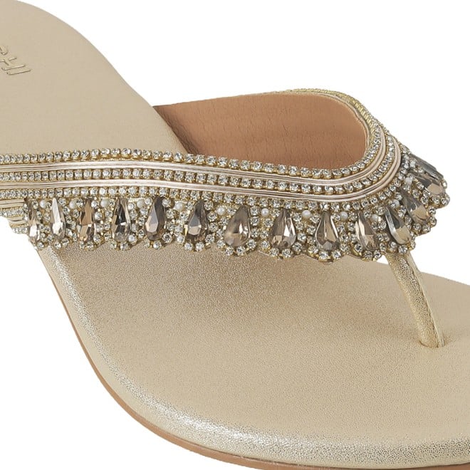 Mochi Women Gold Ethnic Slip Ons (SKU: 35-901987-15-37)