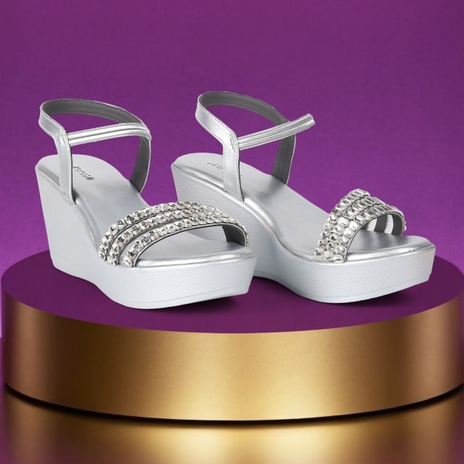Mochi Women Silver Party Sandals