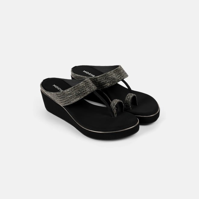 Mochi Women Black Ethnic Slip Ons (SKU: 35-902427-11-37)