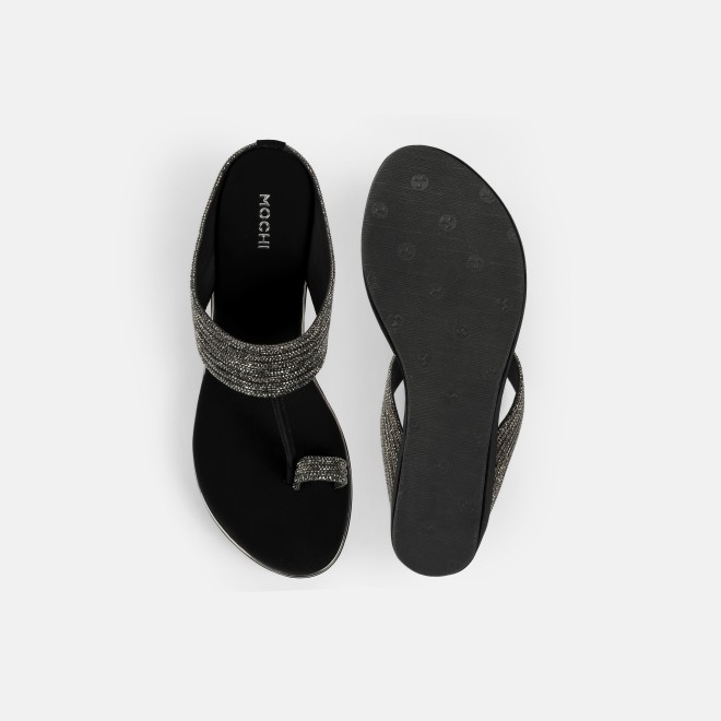 Mochi Women Black Ethnic Slip Ons (SKU: 35-902427-11-37)