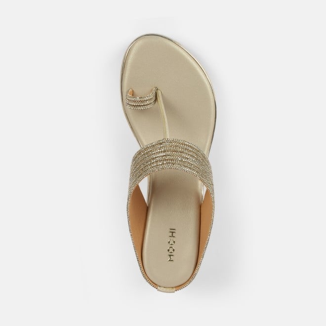 Mochi Women Gold Ethnic Slip Ons (SKU: 35-902427-15-37)