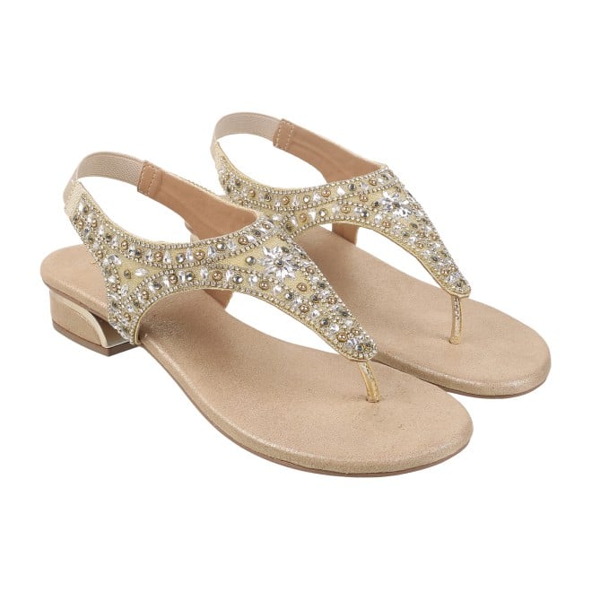 Mochi Women Gold Ethnic Sandals