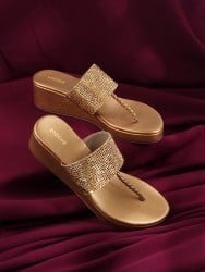 Women Antique-Gold Casual Slip Ons