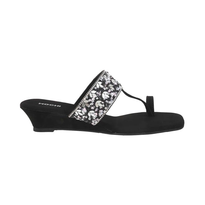 Mochi Women Black Ethnic Slip Ons (SKU: 35-989-11-37)