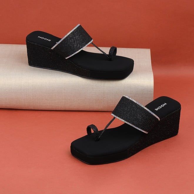 Mochi Women Black Casual Slip Ons