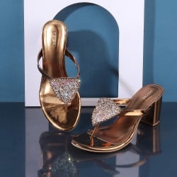 Women Antique-Gold Party Slip Ons