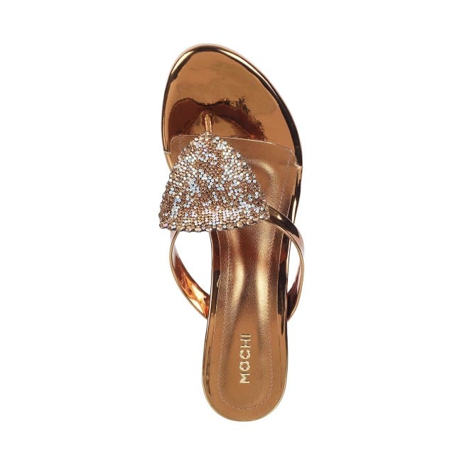 Mochi Women Antique-Gold Party Slip Ons (SKU: 40-209-28-37)