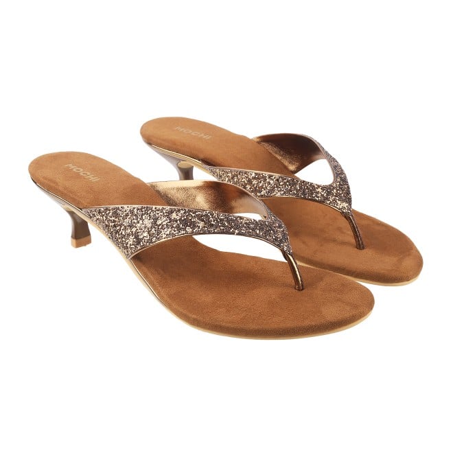 Mochi Women Antique-Gold Party Slip Ons