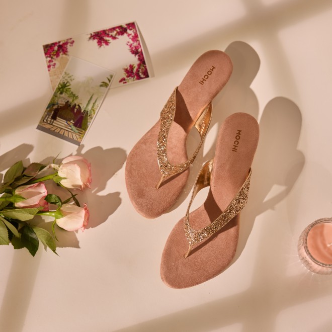 Mochi Women Rose-Gold Party Slip Ons (SKU: 40-2333-52-36)