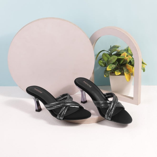 Mochi Women Black Party Slip Ons