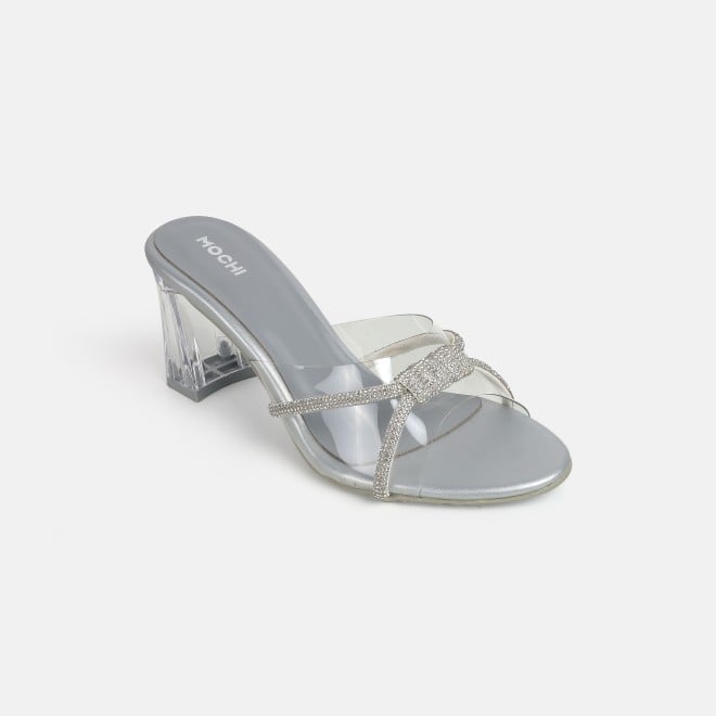 Mochi Women Silver Party Slip Ons