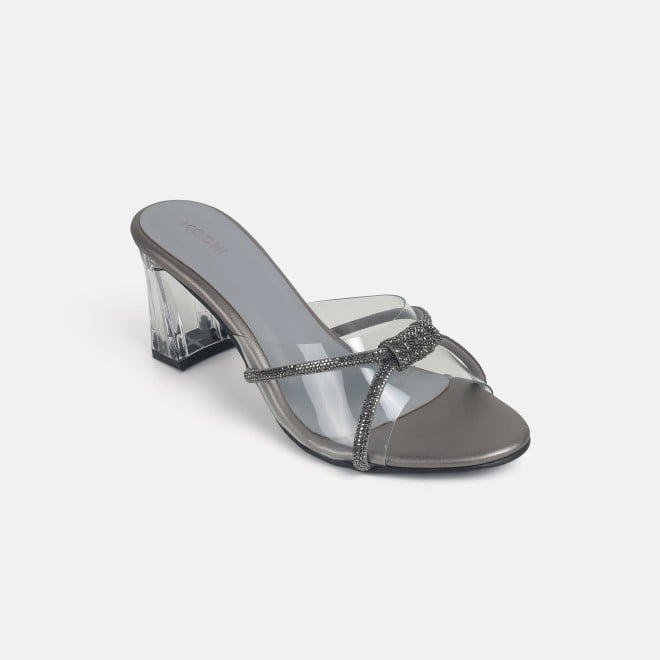 Mochi Women Gun-Metal Party Slip Ons