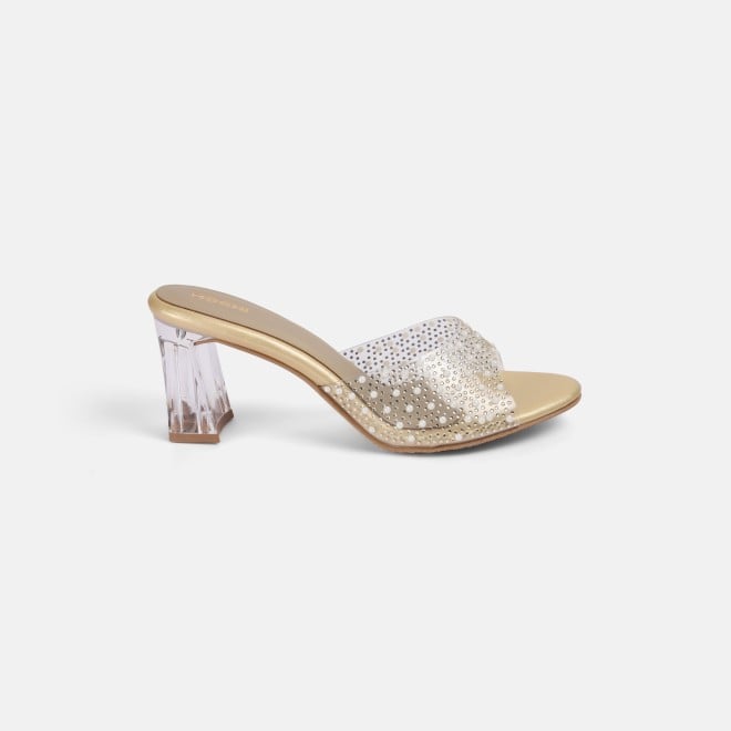 Mochi Women Gold Party Slip Ons (SKU: 40-338-15-36)
