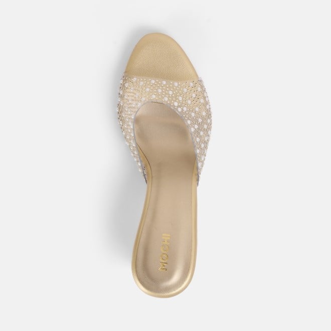 Mochi Women Gold Party Slip Ons (SKU: 40-338-15-36)