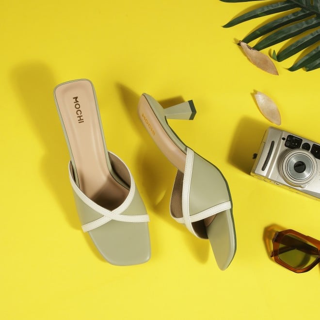 Mochi Women Olive Casual Slip Ons