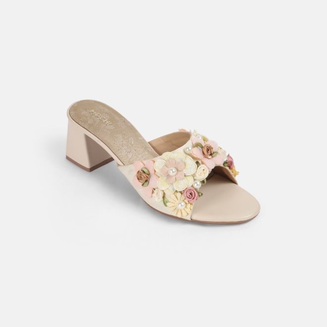 Mochi Women Beige Ethnic Slip Ons