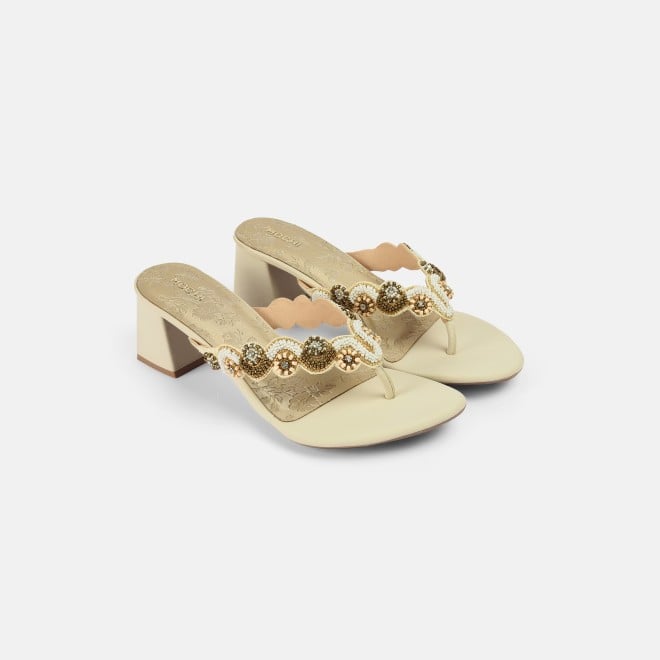 Mochi Women Beige Ethnic Slip Ons (SKU: 40-404-20-36)