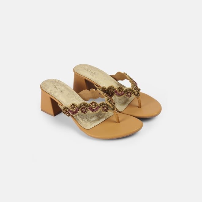 Mochi Women Antic-gold Ethnic Slip Ons (SKU: 40-404-28-36)