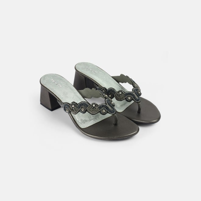 Mochi Women Gun-metal Ethnic Slip Ons (SKU: 40-404-29-37)