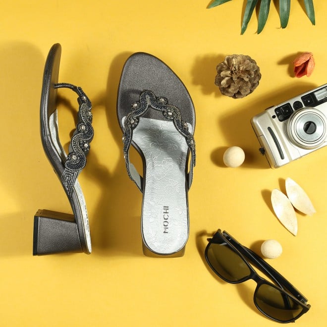 Mochi Women Gun-metal Ethnic Slip Ons (SKU: 40-404-29-37)