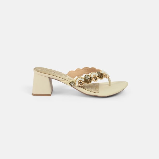 Mochi Women Beige Ethnic Slip Ons (SKU: 40-404-20-36)