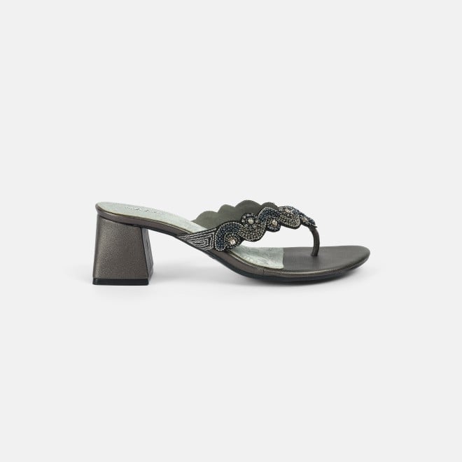 Mochi Women Gun-metal Ethnic Slip Ons (SKU: 40-404-29-37)