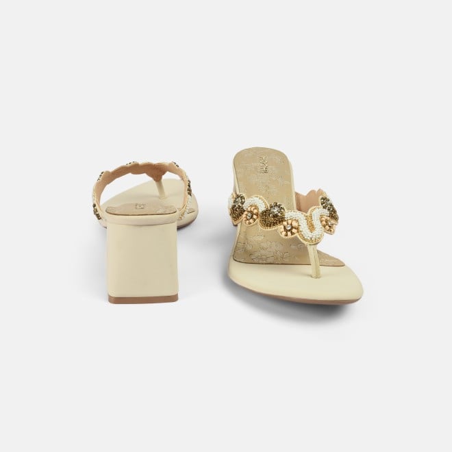 Mochi Women Beige Ethnic Slip Ons (SKU: 40-404-20-36)