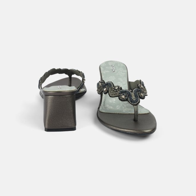 Mochi Women Gun-metal Ethnic Slip Ons (SKU: 40-404-29-37)