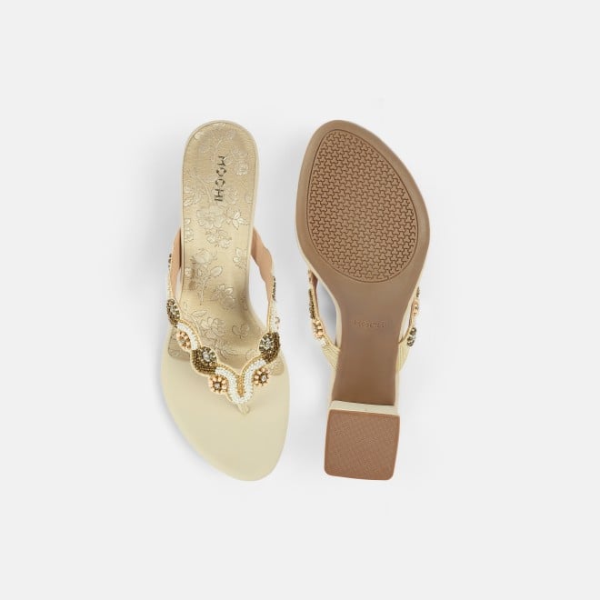 Mochi Women Beige Ethnic Slip Ons (SKU: 40-404-20-36)