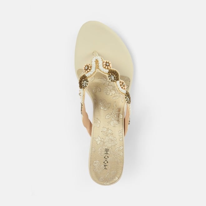 Mochi Women Beige Ethnic Slip Ons (SKU: 40-404-20-36)