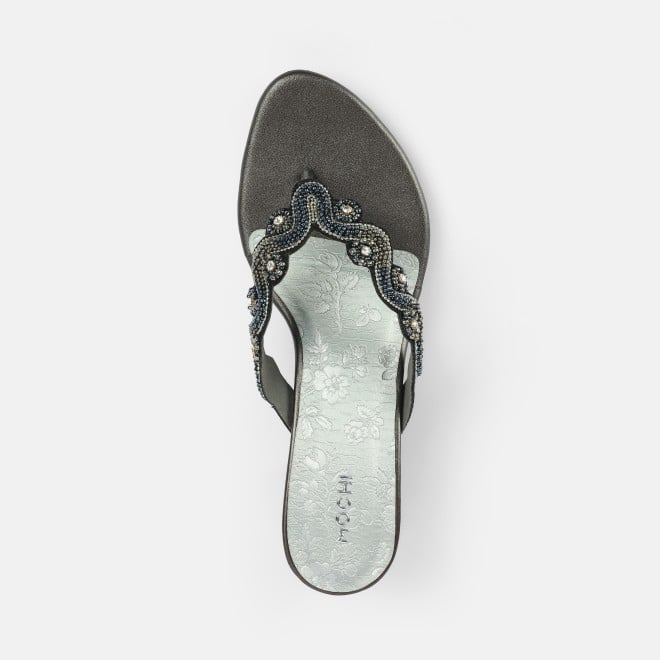 Mochi Women Gun-metal Ethnic Slip Ons (SKU: 40-404-29-37)