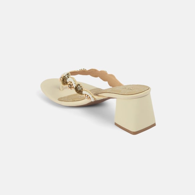 Mochi Women Beige Ethnic Slip Ons (SKU: 40-404-20-36)