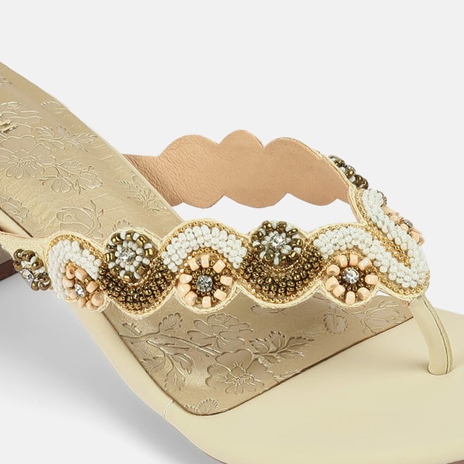 Mochi Women Beige Ethnic Slip Ons (SKU: 40-404-20-36)