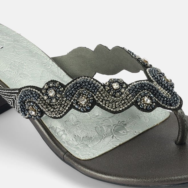 Mochi Women Gun-metal Ethnic Slip Ons (SKU: 40-404-29-37)