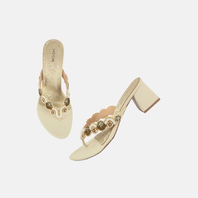 Mochi Women Beige Ethnic Slip Ons (SKU: 40-404-20-36)