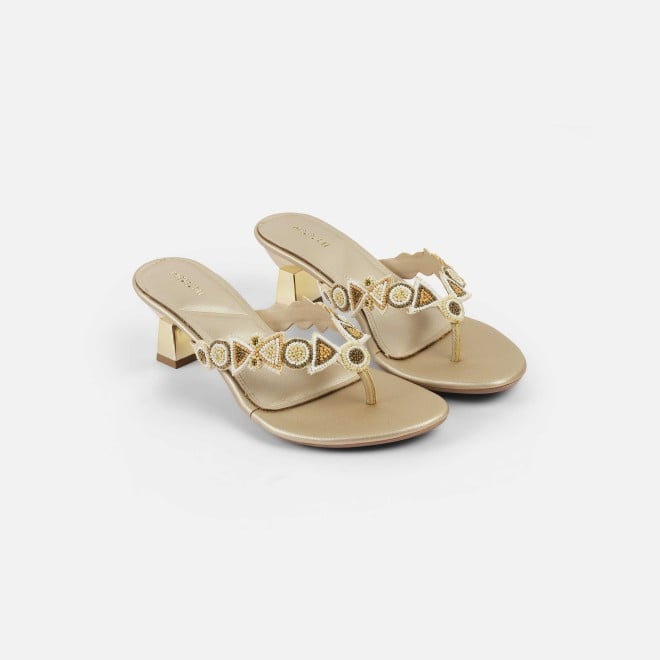 Mochi Women Gold Ethnic Slip Ons (SKU: 40-434-15-36)