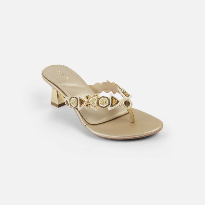 Mochi Women Gold Ethnic Slip Ons (SKU: 40-434-15-36)